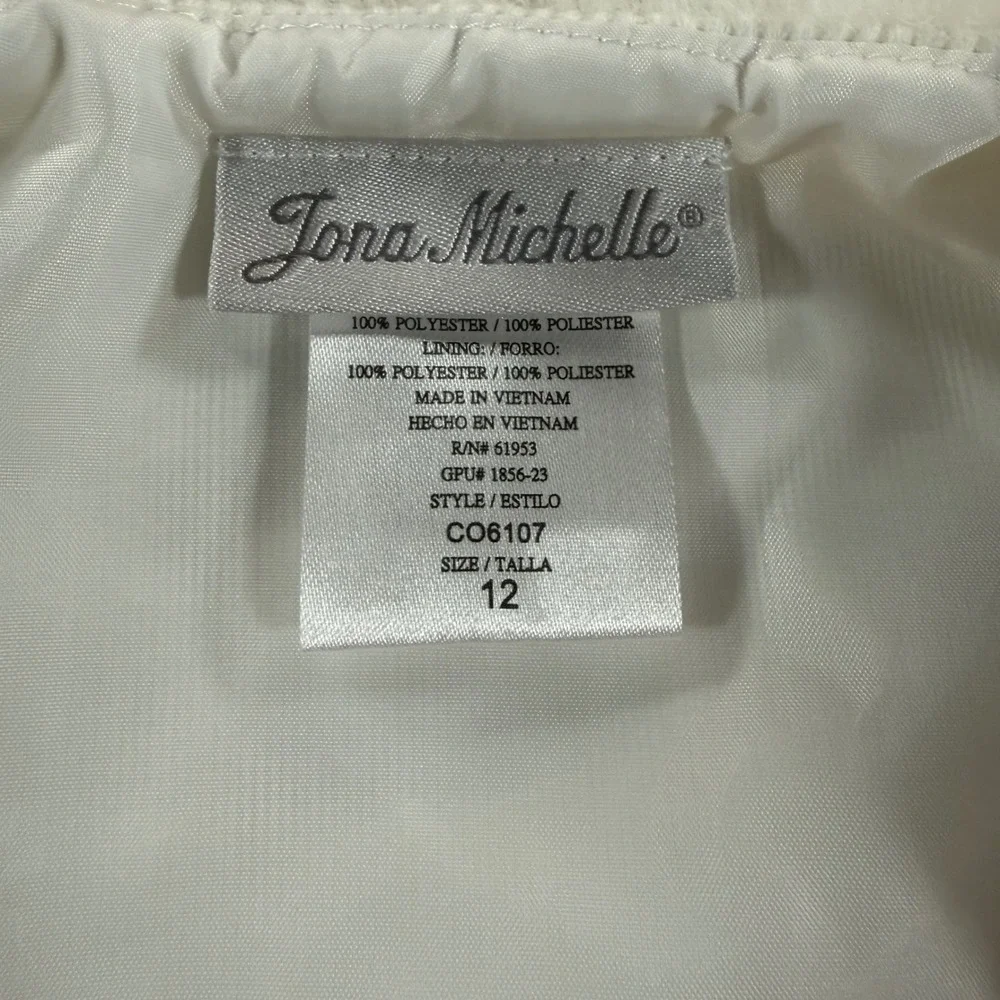 Jona Michelle Girls Sequin Party Dress with Faux Fur Bolero Shrug White Size 12‎
